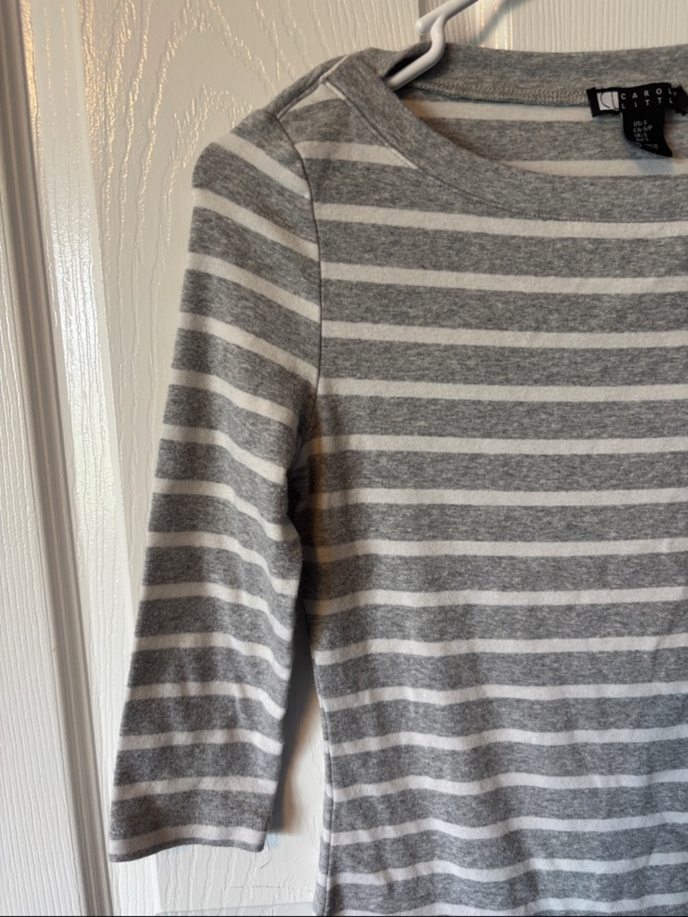 Carole Little Gray & White Striped Boatneck Top - Picture 3 of 5